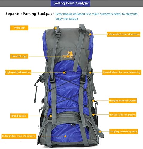 Miniatura 7 de Bseash Mochila de camping de senderismo con marco interno de 60 litros con cubierta para lluvia, mochila de viaje deportiva al aire libre para