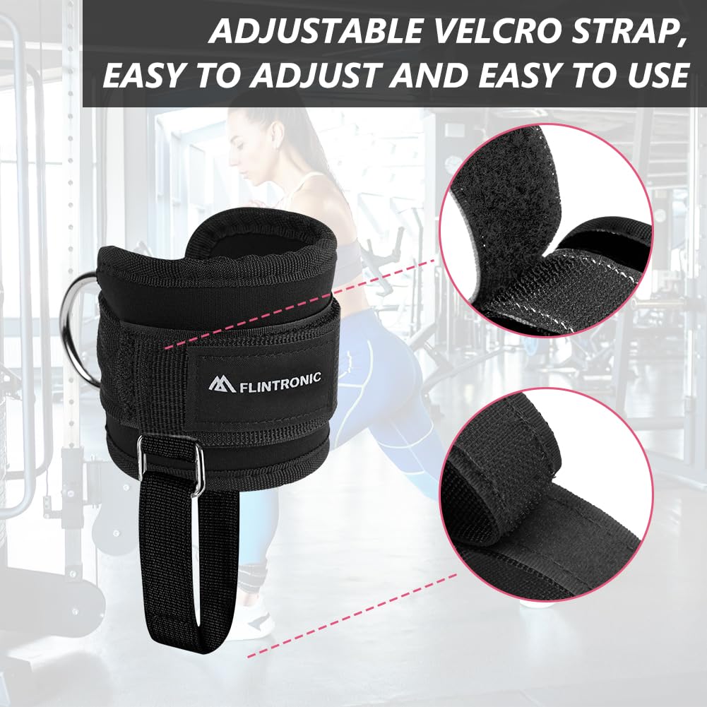 flintronic Cavigliere Cavi Palestra, 1 Paio Cavigliere Puleggie con Doppio D Anello, Palestra Cavigliera Regolabile con Cinturino Aggiuntivo per Il Piede, Allenamento Glutei Esercizi Gambe