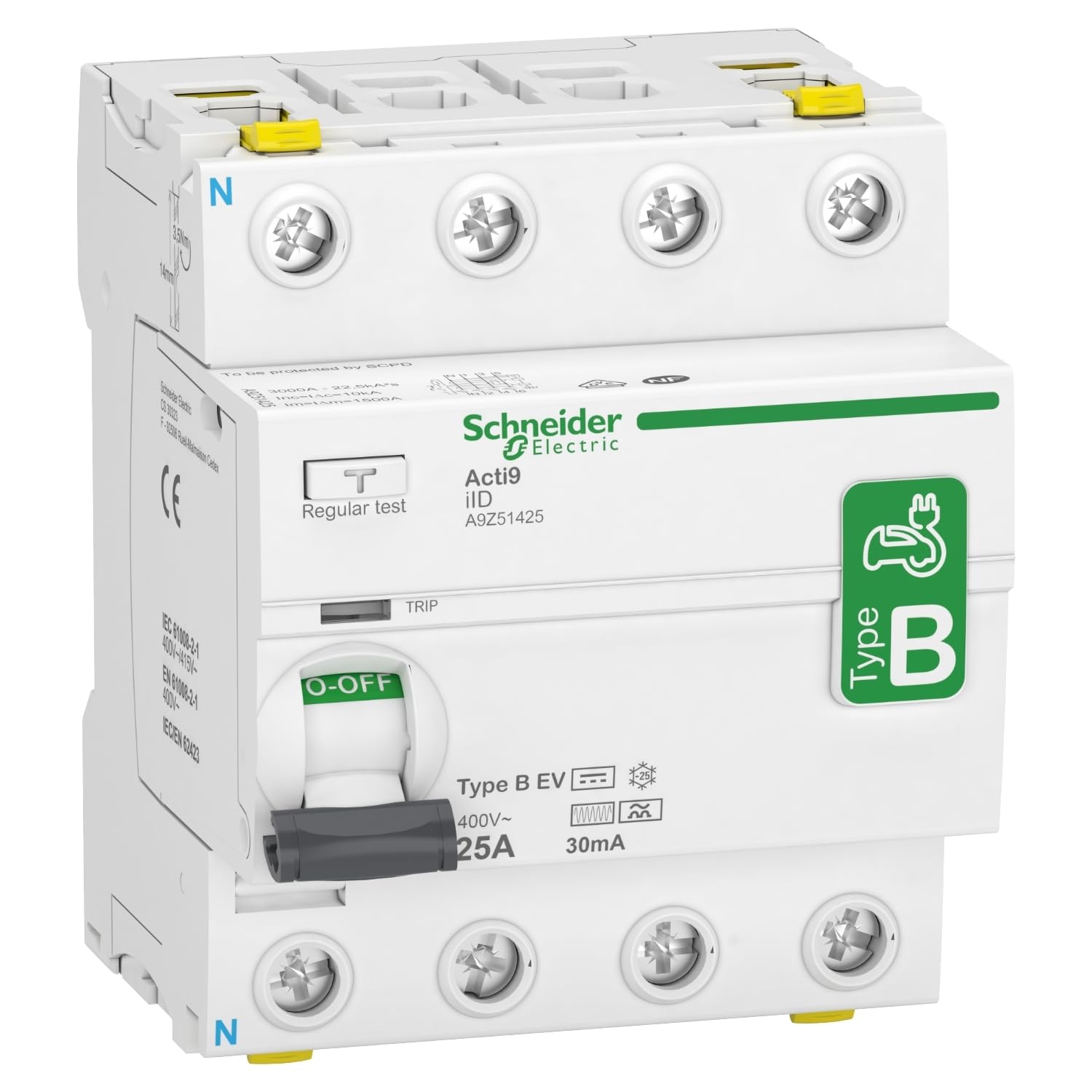 Schneider Electric - Acti9 iID 4P 25A 30mA B EV RCCB - A9Z51425