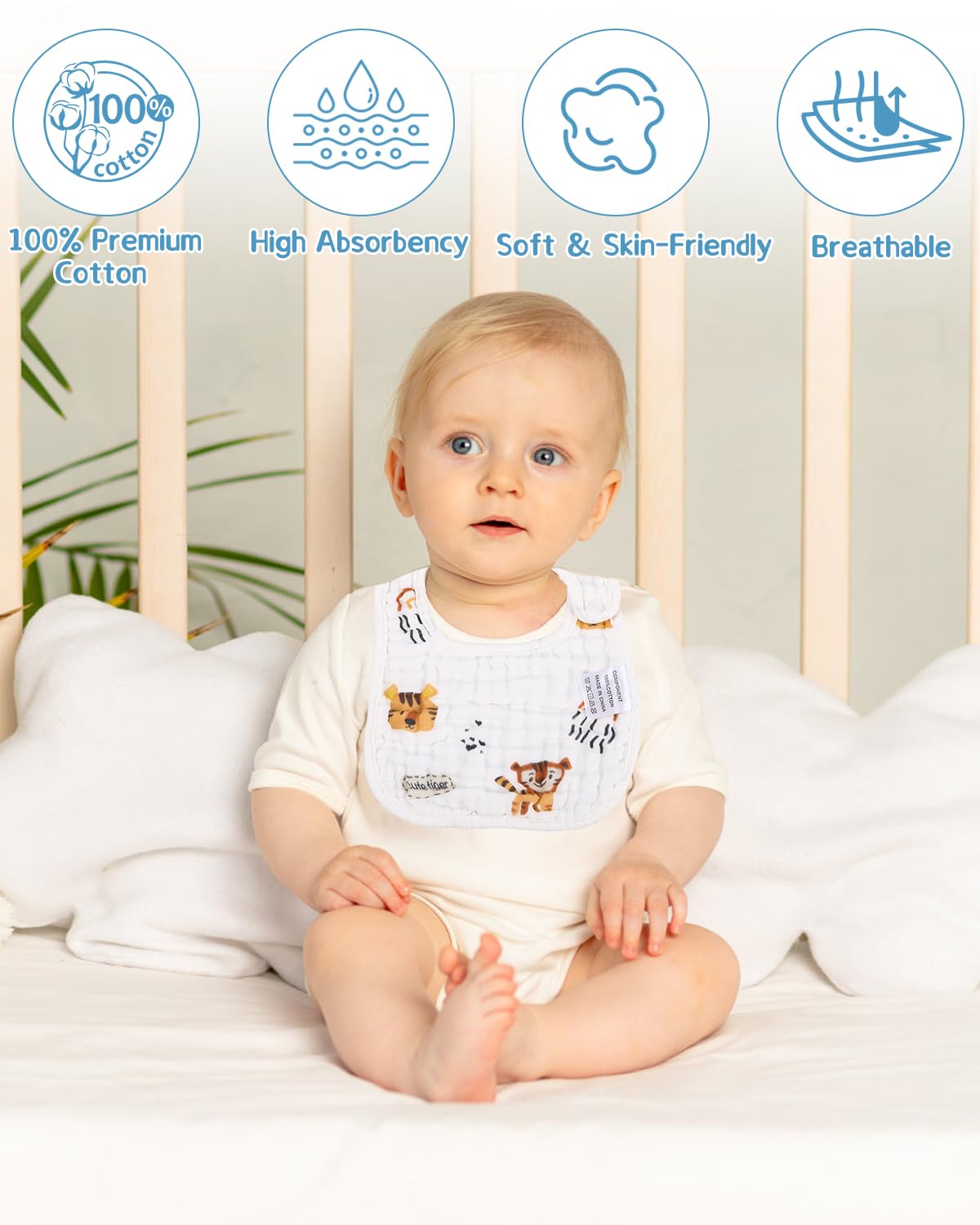 Toaren 7 Pezzi Bavaglini Neonato,Bavaglini Bavaglino Impermeabili con Bottoni a Pressione Regolabili,Bavaglini Impermeabili Cotone,Ultra Morbidi e Assorbenti,per Sbavature,per Neonati/Lattanti/Bimbo