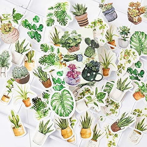 DESEACO 92PCS Plants Stickers Aesthetic, Oxygen Green Potted Planner Stickers for Laptop, Decoration Sticker Pack Decals for Scrapbook, Notebooks, Cards, Envelopes, Calendars, Suitcase, Diary, Album Cover
