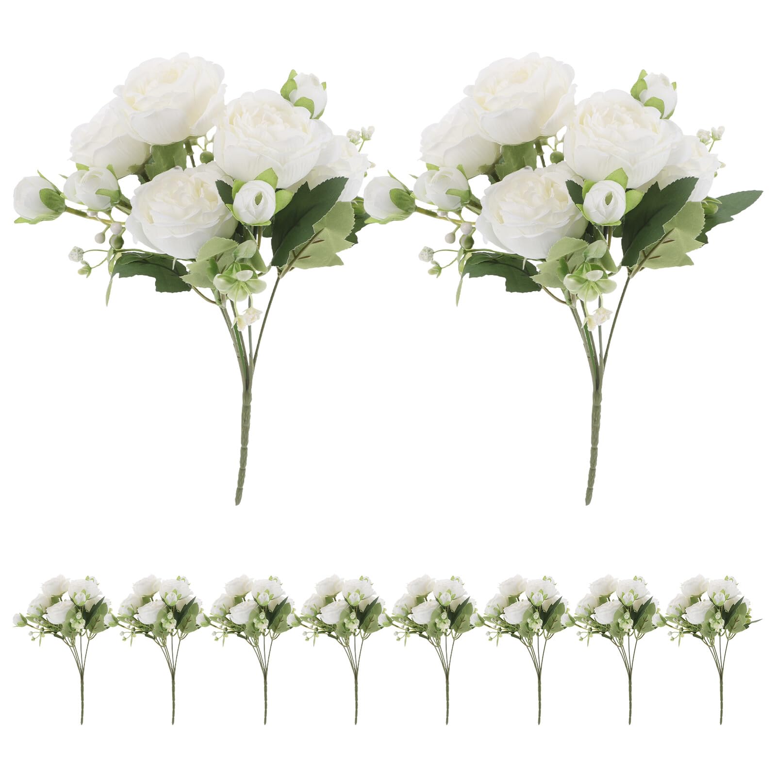Angoily Künstliche Pfingstrosen Blumenstrauß Weiß aus Seide Realistische Kunstblumen für Hochzeitsdeko Tischdekoration und Wohnraumgestaltung