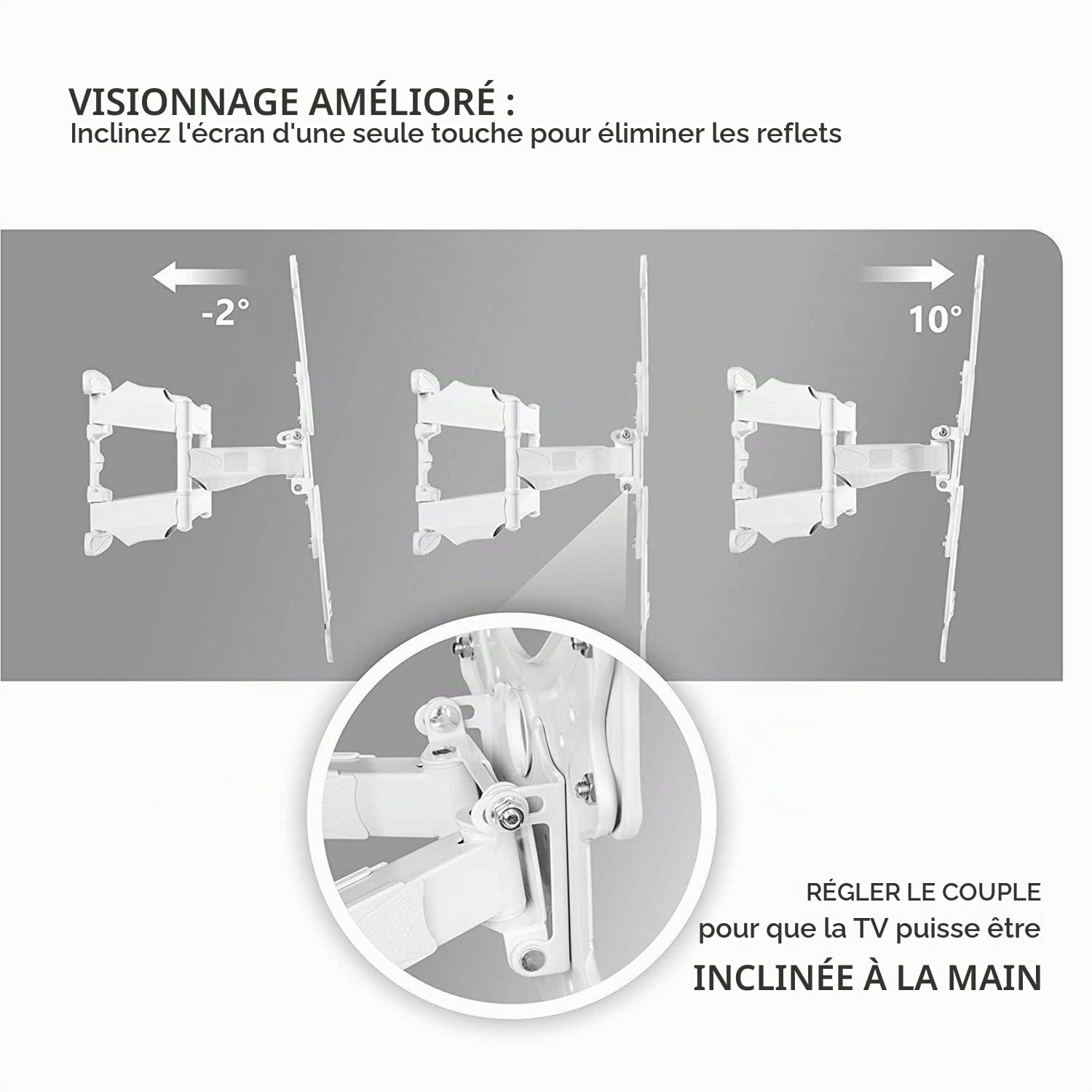 ONKRON Support Mural TV Blanc pour 37" - 70" TV, Bras Articulé TV Mural Poids de 36,4 kg - Accroche Murale TV VESA 100x100-400x400/Support Television Mural Pivotant Inclinable Orientable M5-W Blanc