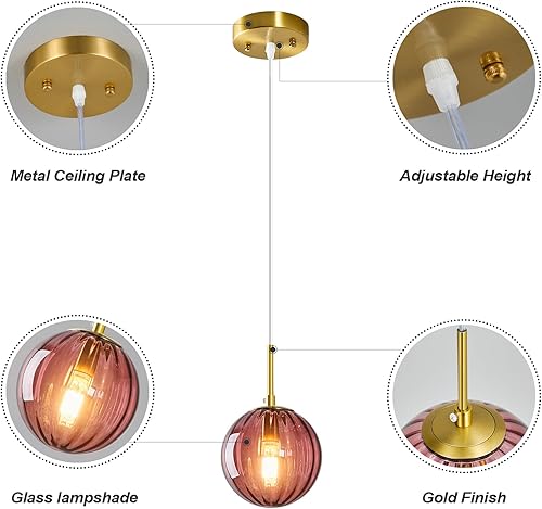 Miniatura 5 de Modernas luces colgantes de cristal rojo para isla de cocina, a rayas nórdicas, mini iluminación colgante, acabado dorado, lámpara colgante para