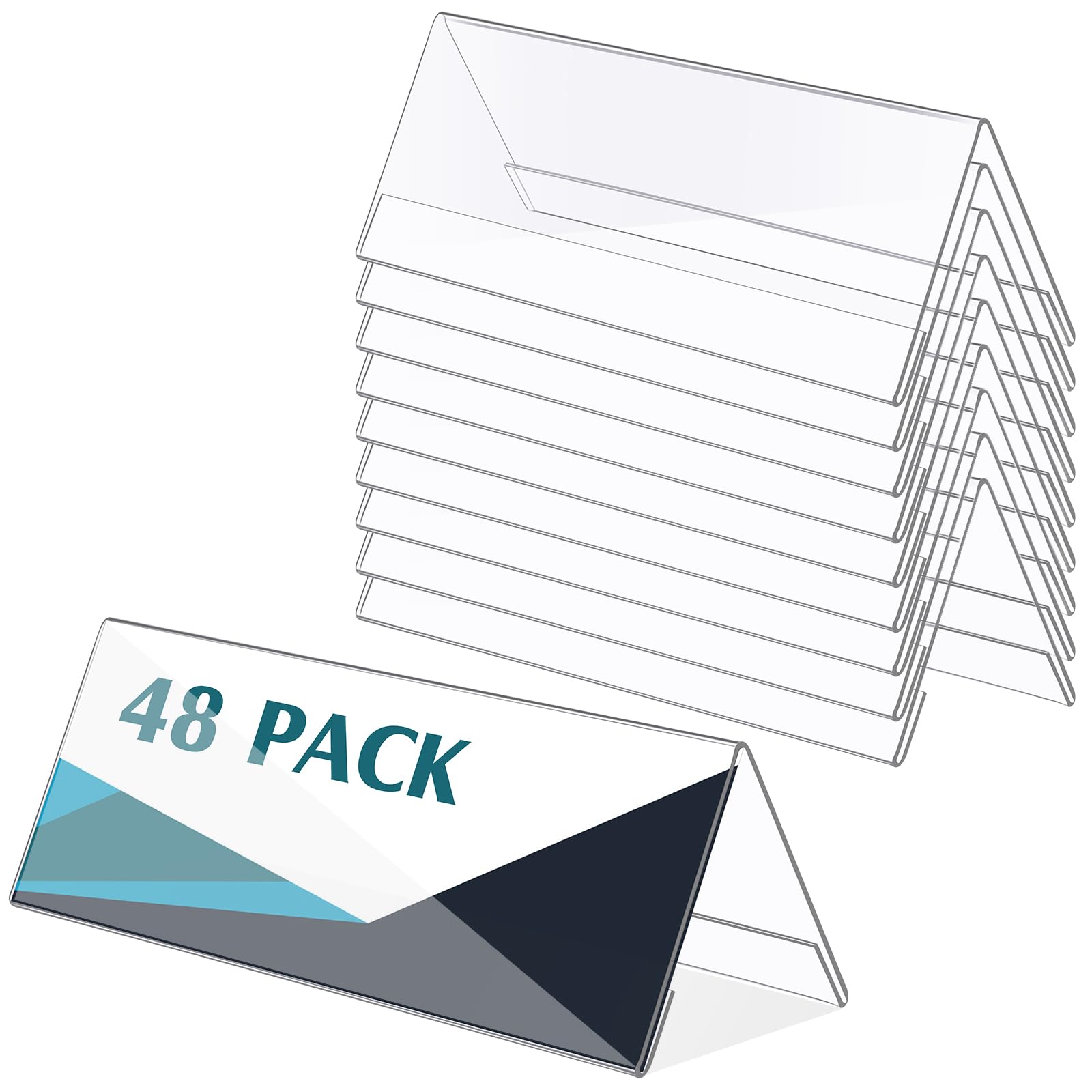 Rossesay 48 Pack Clear Plastic Name Plates for Desk 8.5 x 3 Acrylic Name Plate Holder Desk Sign Frame Table Display Blank Nameplate for Office