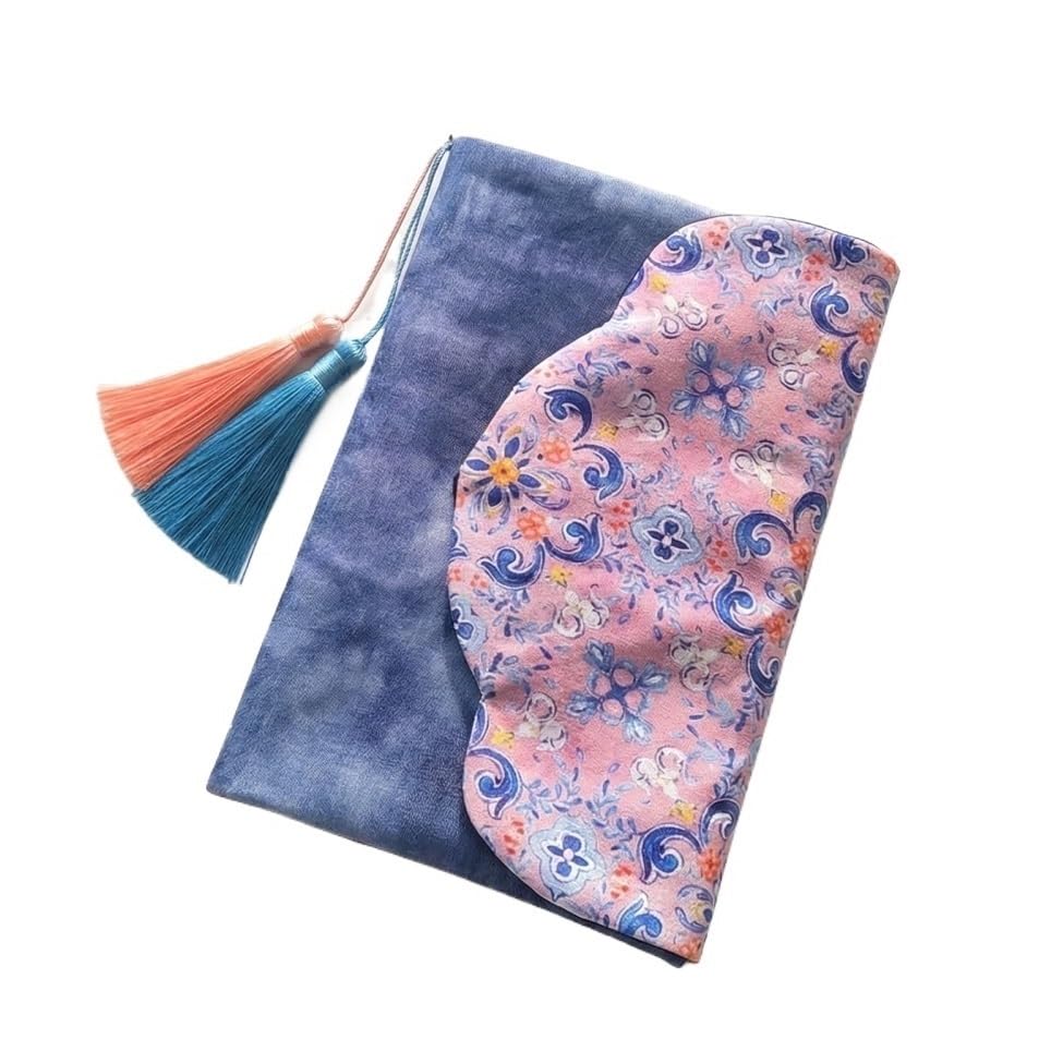 Couverture de livre A5 bleu en tissu tie & dye avec marque-page