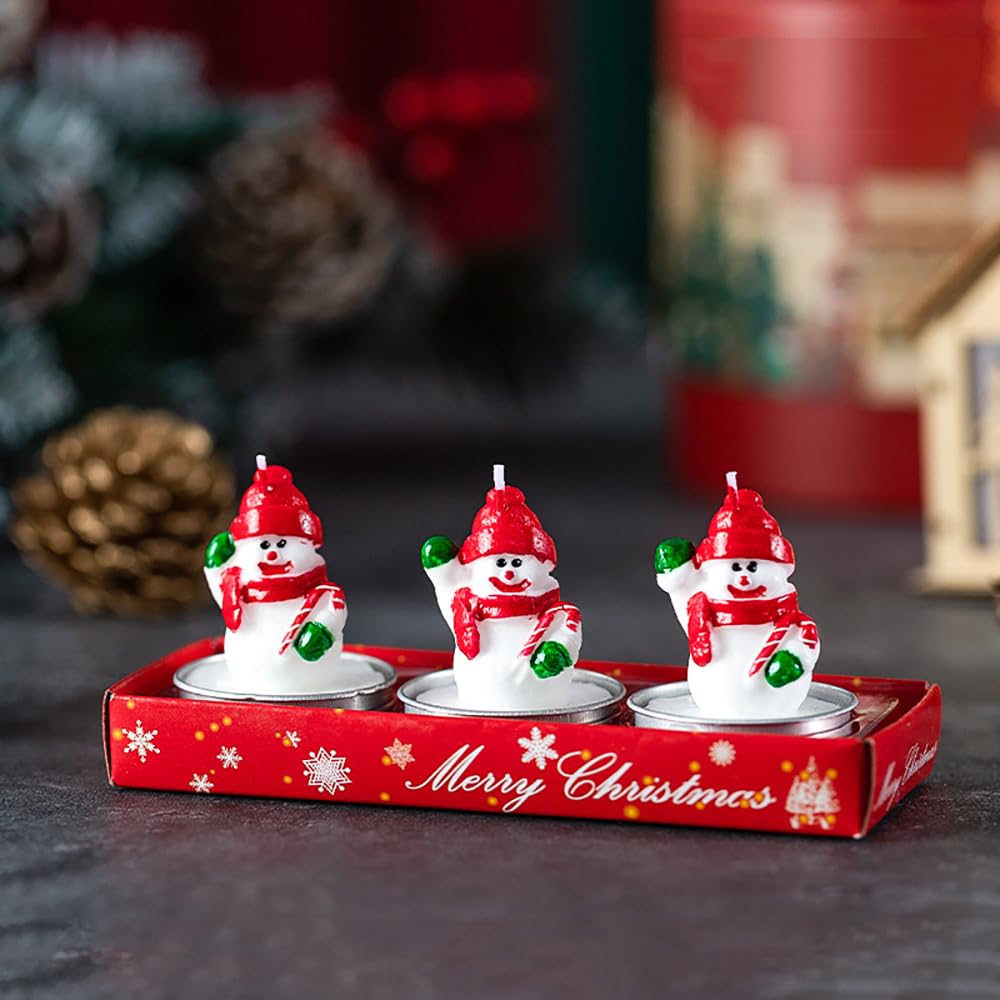 MUMOO BEARChristmas Candles Smokeless Christmas Tea Lights Christmas Decoration Tealights Including Xmas Tree, Santa Claus, Snowman, House and Pinecones Shaped Candles (Snowman)