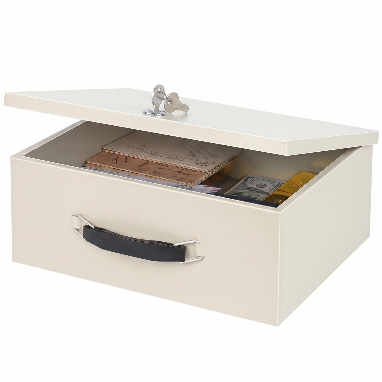 xydled Coffre-fort résistant au feu avec serrure à clé pour la maison et le bureau - 33,5 x 27,9 x 13 cm - Blanc