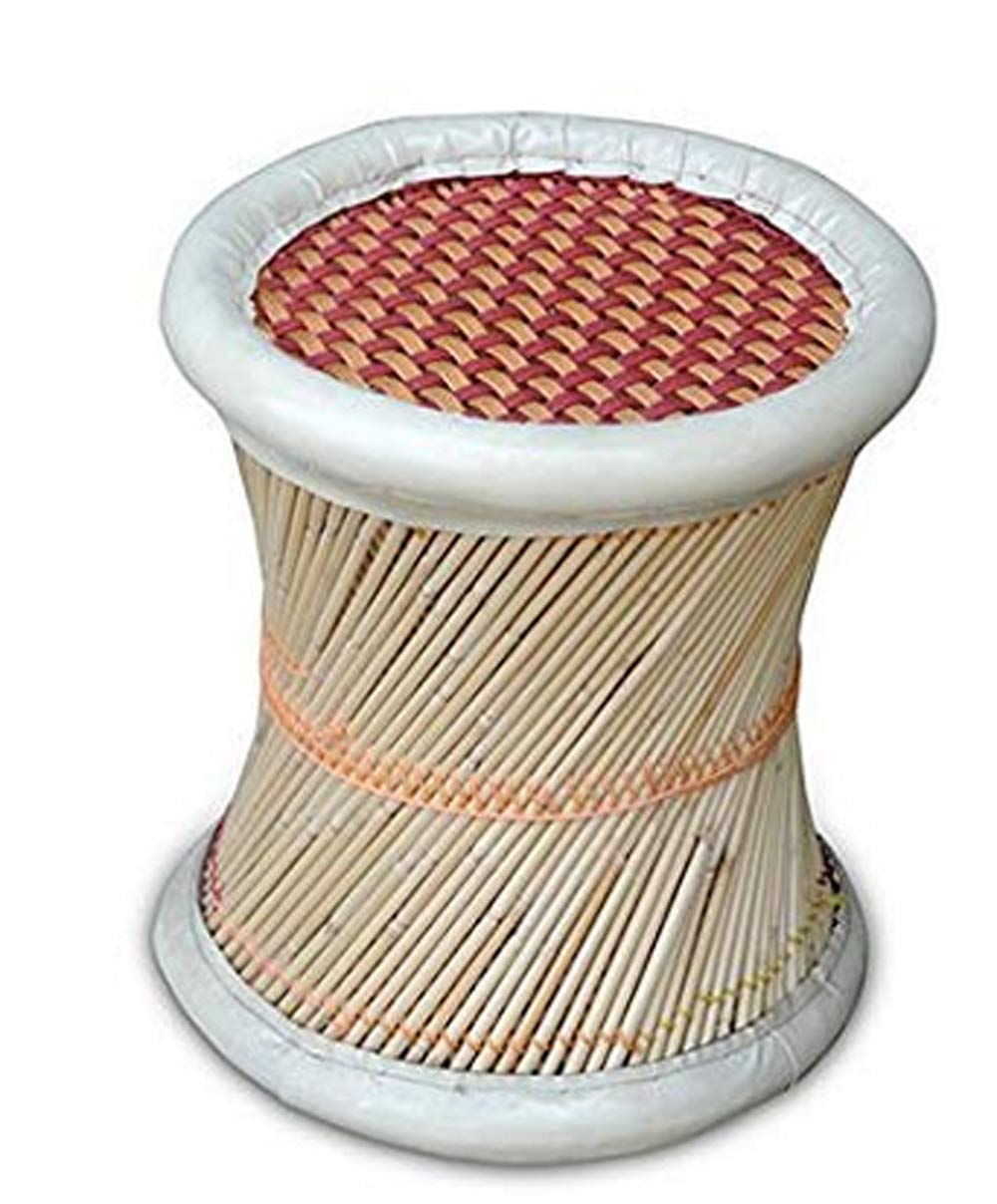 KSM Anupam Enterprises Eco Friendly Handicraft Cane Bar Bamboo Chair Stool/Muddha/Mudda for Outdoor/Indoor/Furnishing/Color: Multicolored 1 Piece (16 inch Height)