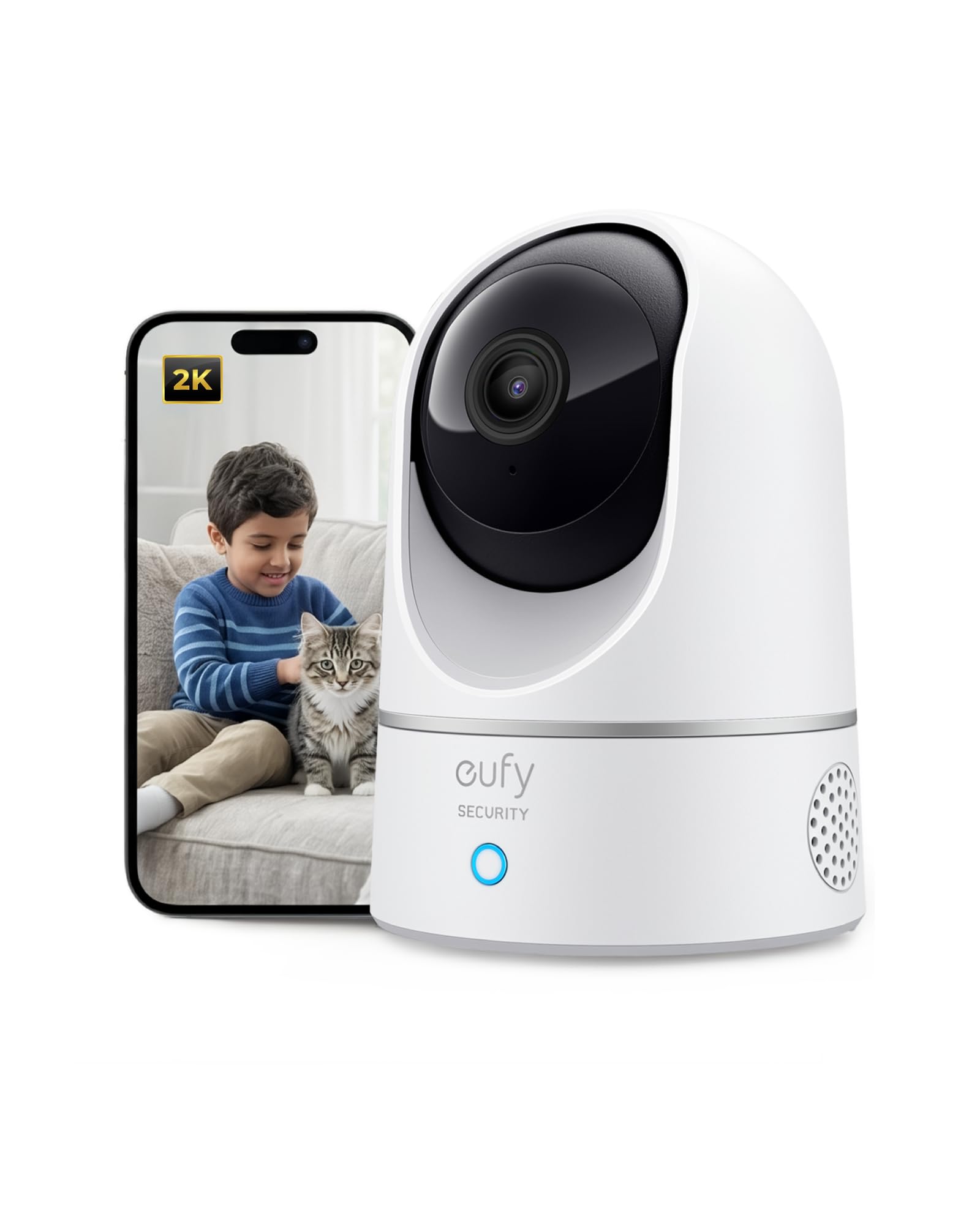 eufy Security Solo IndoorCam E220 (P24) 2K Pan&Tilt Cámara de Seguridad para el hogar, cámara de Seguridad Wi-Fi para Interiores, IA Humana y Mascota, compatibilidad con Asistente de Voz, visión