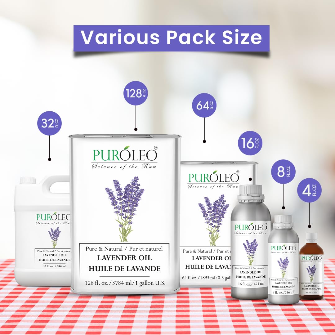PUROLEO - Aceite esencial de lavanda (fabricado en Canadá) natural sin diluir prensado en frío para aromaterapia, aceite de aromaterapia de grado terapéutico para dormir, relajación, Bulgaria Francia