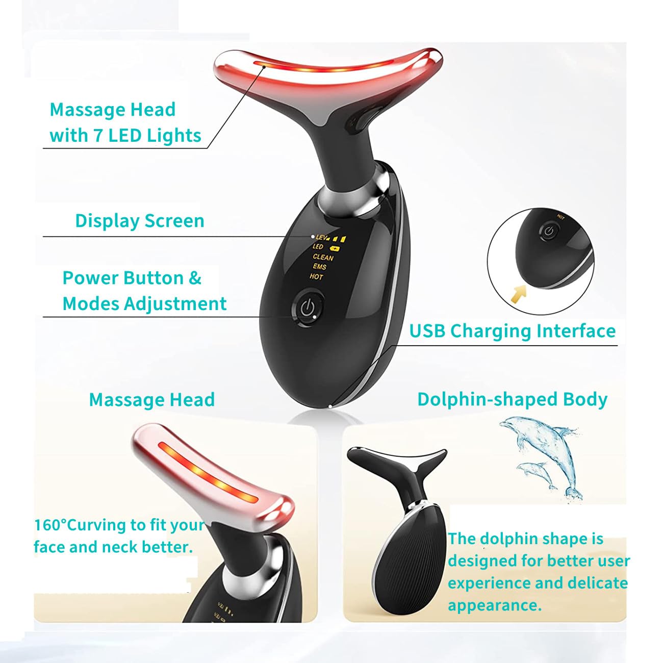 Microcurrent Facial Massager,Multifunctional Wavy Chic Beauty Facial Massager,Microglow Handset for Skin Care,7 in 1 Wavy Chic Beauty Facial Device,Facial Massager Electric,7 Color Light (1pcs-A)