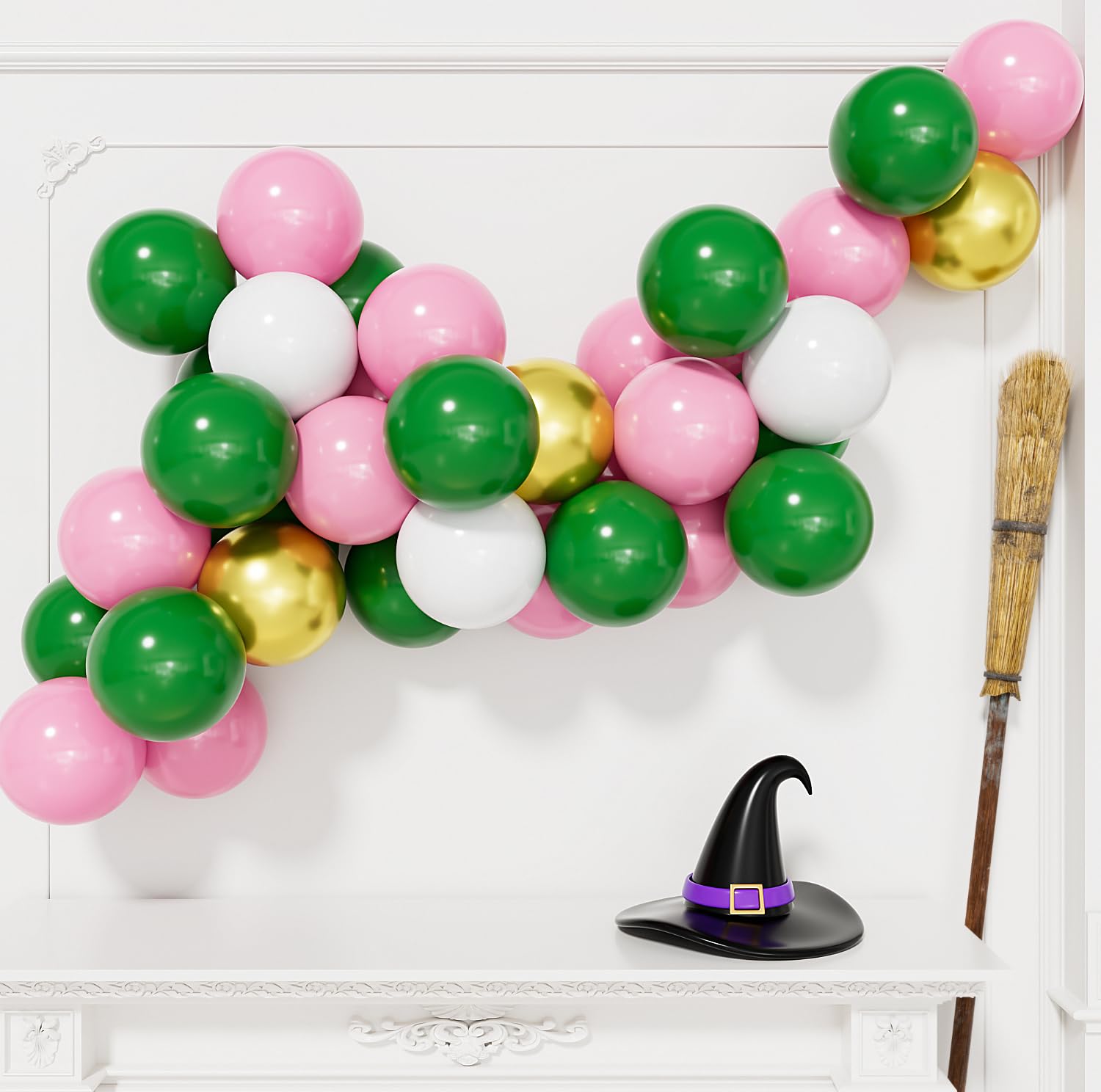 Pink and Green Balloons, 50 Pcs 12 Inch Pastel Pink and Green Balloons, White and Metallic Gold Latex Balloon for Witch Birthday Party Wedding Baby