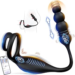 Vibrador Anal Plug Estimulador Prostata con Anillo Pene, Juguetes Sexuales Hombre Consoladores.. Para Hombre con Vibración App, Juguetes Eróticos Para Hombre Sexuales 9 Modos Telescópicos & Vibración