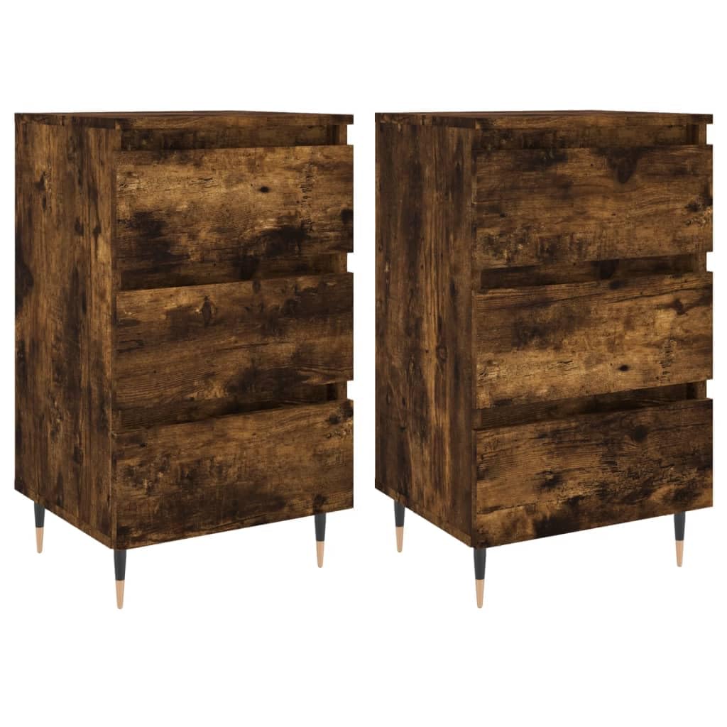 Tables de Chevet en Chêne Fumé et Fer, Meuble de Chambre au Design Industriel Raffiné