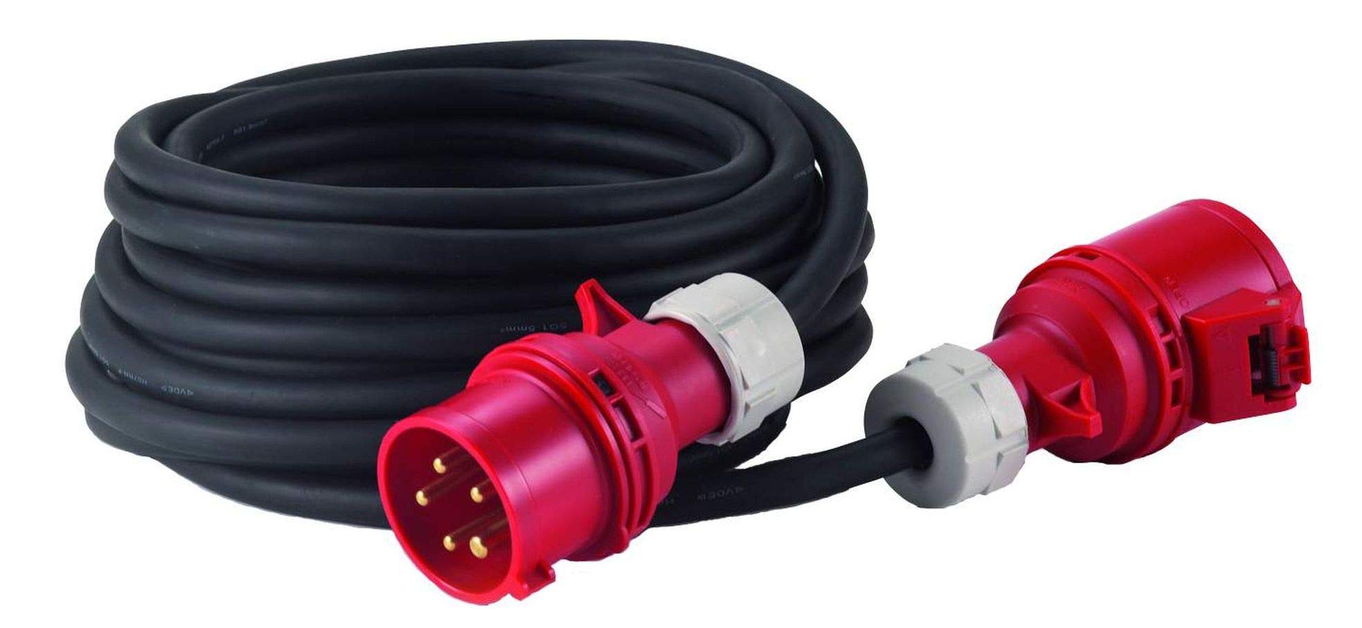Hedi. Alargador trifásico AC 16 A 10 m. cable de goma de neopreno 5G1,5, color negro, IP44. Con inversor de fase.