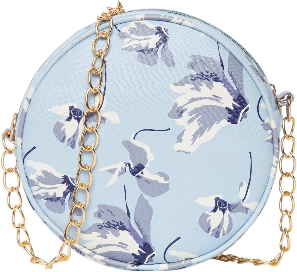 ADISAWomen Girls Floral Print Round Sling Bag (SL5073-SKY_Sky Blue)