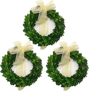 LMflorals Preserved Boxwood Wreath Decor 6 inch, Nature Real Handcrafted Boxwood Round Wreath Green Garland for Indoor Farmhouse Decorations Wreath Wall Window Home Décor 3 PCS (6 inch)