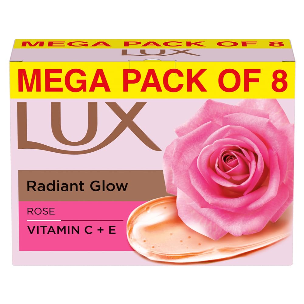 Lux Radiant Glow Bathing Soap infused with Vitamin C & E For Superior Glow Offer Pack of 8 x 150g
