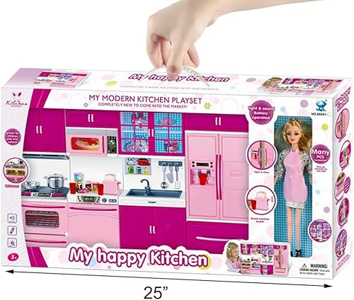 Vista 7 de My Modern Mini Kitchen House - Juego de accesorios de juguete con luces y sonidos realistas para niños pequeños, niñas (4 en 1 con muñeca)