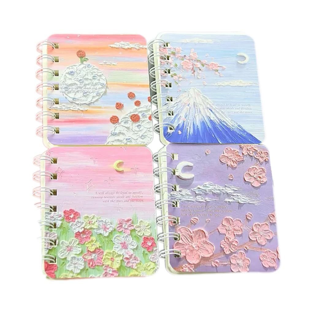 GS Forever 4PCS cute unicorn Capybara Notebook Wirebound Small Mini Pocket Journal Diary for Girls Boys Kids Gift Spiral bound A7 Lined Notebook Writing Drawing Notepad (Flowers)