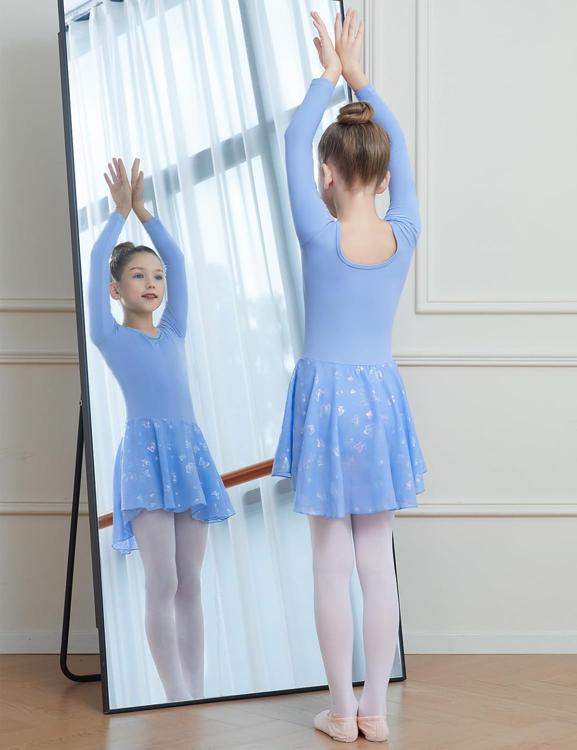 DIPUG Long Sleeve Ballet Leotards for Girls Dance Leotards Shiny Butterfly - Image 5
