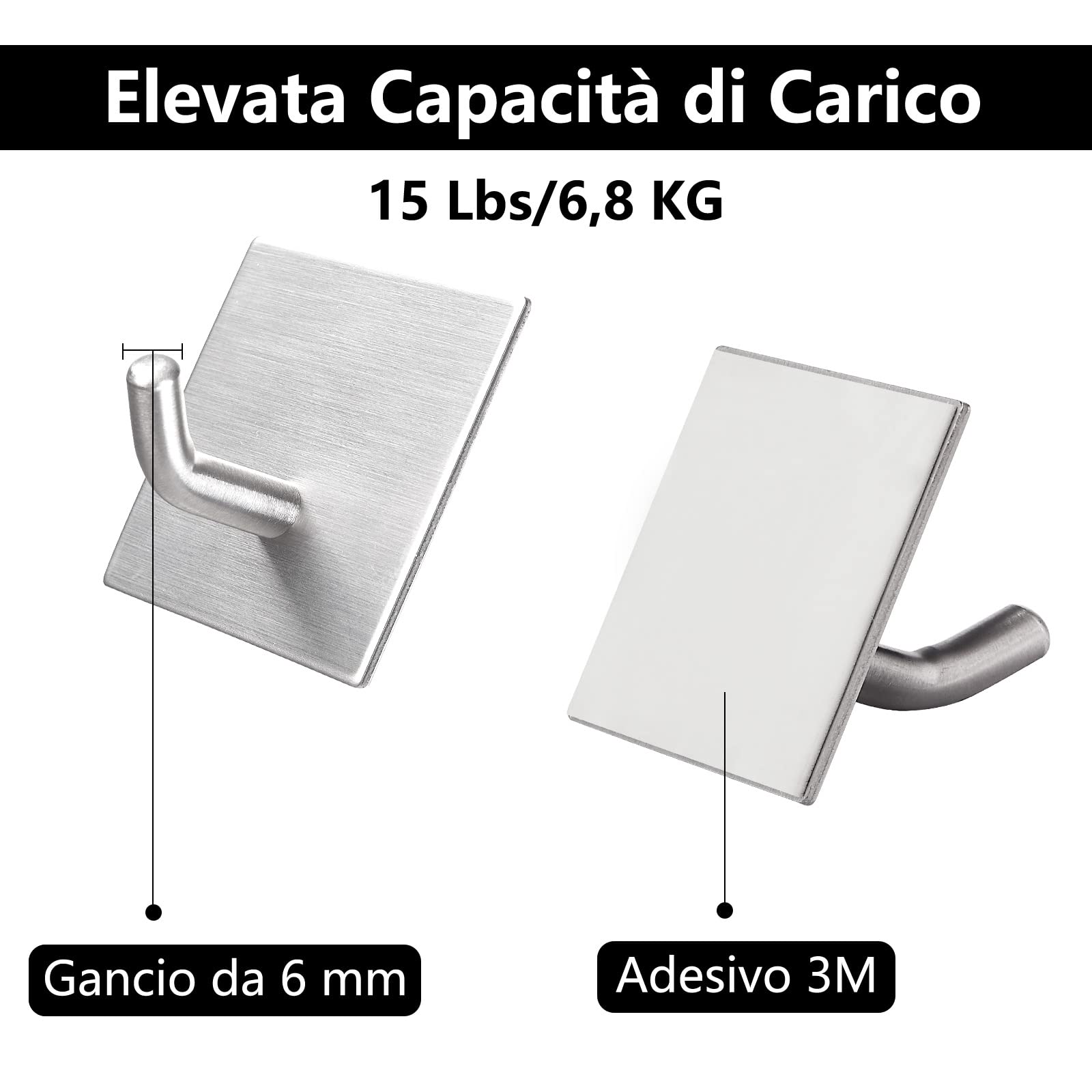 HUFEEOH Ganci Adesivi Per Parete – Confezione Da 4, Adatti A Bagno, Cucina, Camera – Colore Argento