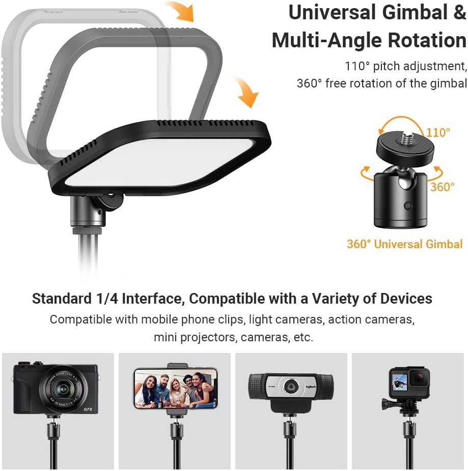 APL-FL19 USB LED Video Light Photography Fill Light Video Conference Lighting Kit 3300K-5600K 10-Level Brightness with Metal Light Stand Flexible Ballhead Remote Control Color Filters, 2-Pack