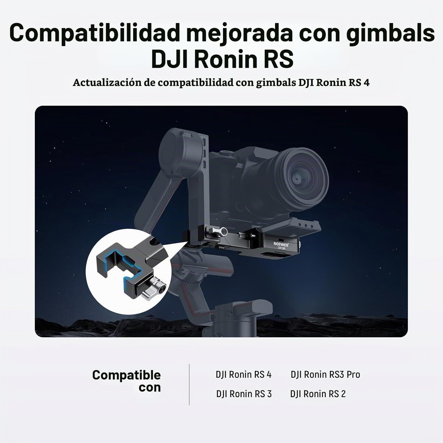 NEEWER RS4/RS3 Montura Cámara,Compatible con dji Ronin RS 4 3 2 Pro Gimbal Stabilizer,1s Cambio Rápido Vertical Horizontal Anticaída Rotación 180°,Clamp on Base para Youtube TikTok Vlog Video,CA108
