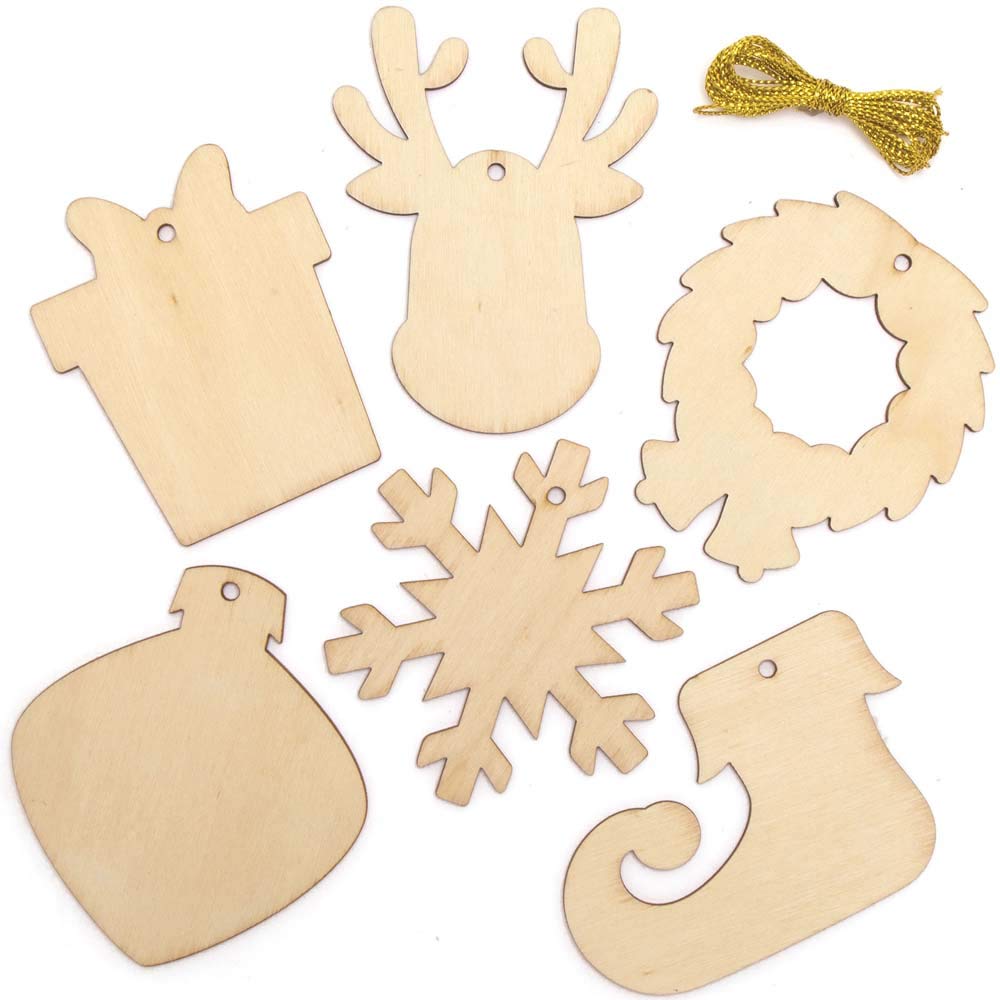Baker Ross Weihnachtliches Holz-Bastelset – 12 Stück Dekorationen Zum Bemalen & Gestalten Für Kinder
