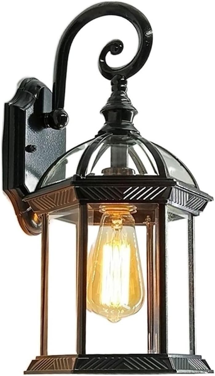 noxozoqm Outdoor Wall Light Lantern Exterior Stainless Steel Modern Outdoor Wall Light Lantern with E27(Black)