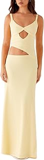 Yiulangde Womens Elegant Spaghetti Strap Maxi Dress Backless Cut Out Bodycon Summer Cami Dress Sexy Formal Cocktail Dresses