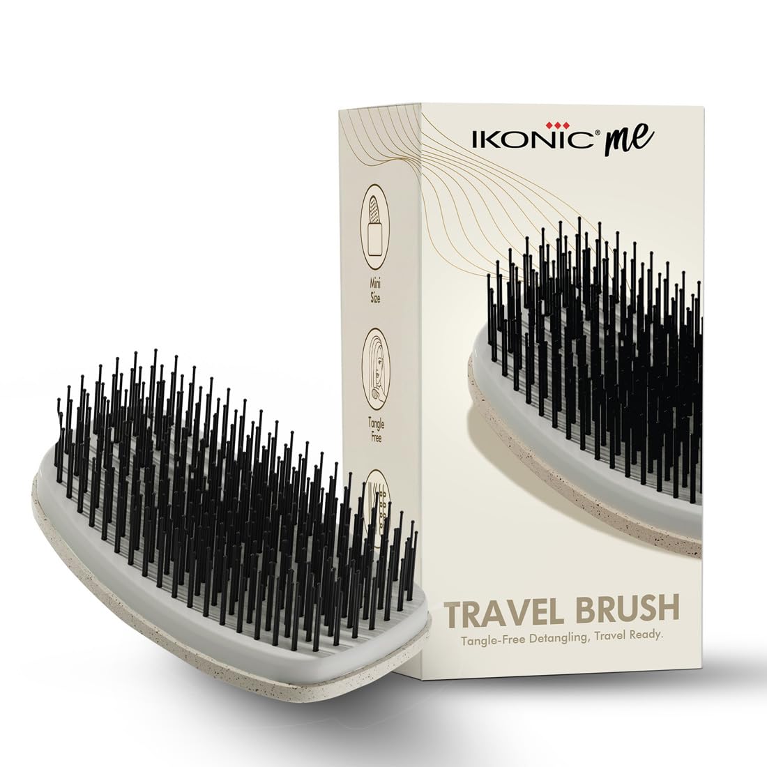 Ikonic Me Travel Hair Brush IKM-2122, Eco Conscious, Lightweight Compact Design, Smooth Frizz Free Finish, Rounded Tips, Gentle Detangling, Durable Build, Wet & Dry Use, All Hair Types - Sand Beige-image-43