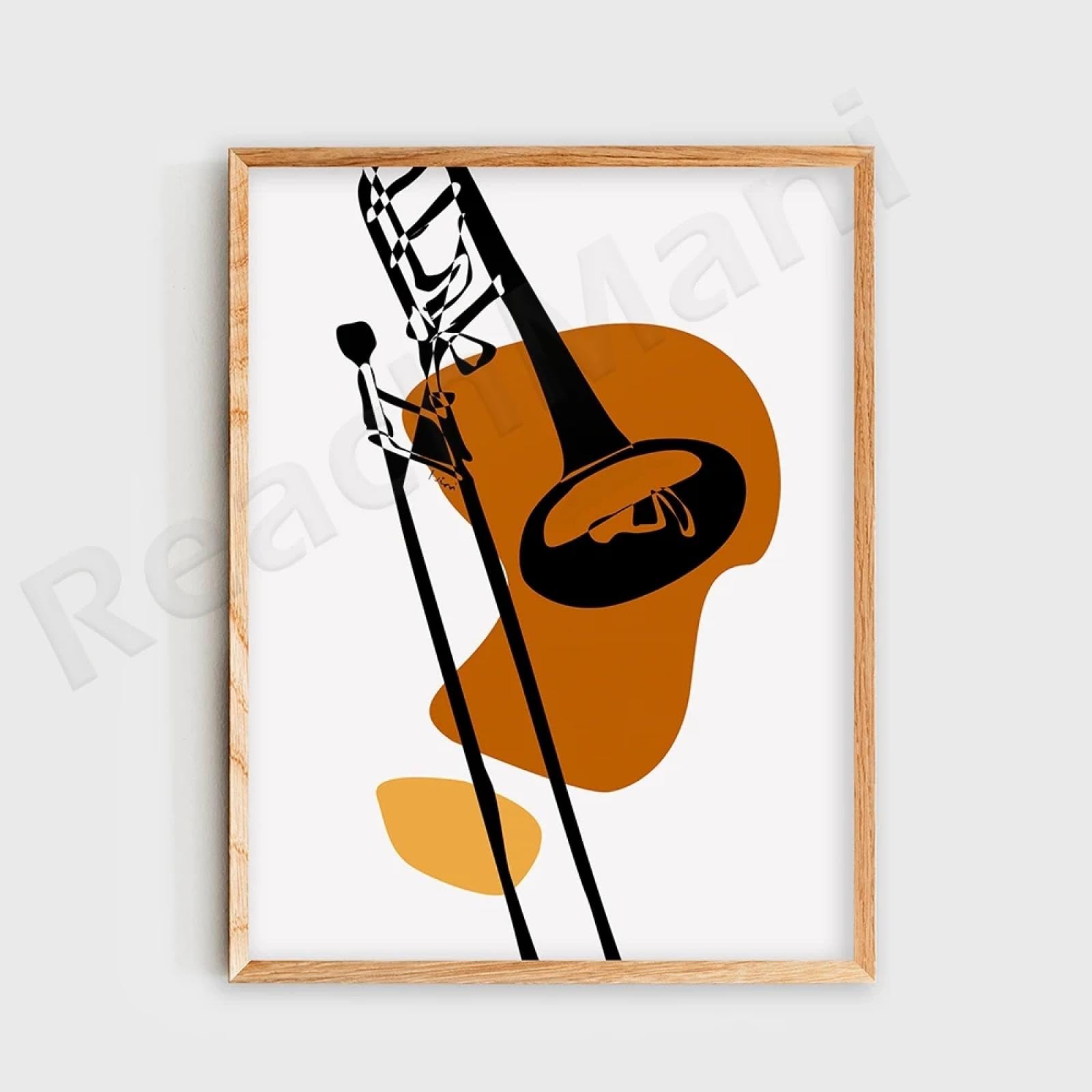 LMAIWANG Set da parete jazz, poster con tromba, sassofono e trombone, stampa d'arte digitale in terracotta, decorazione per sala musica, decorazione per studio musicale, 30x45 cm x 3 cornici