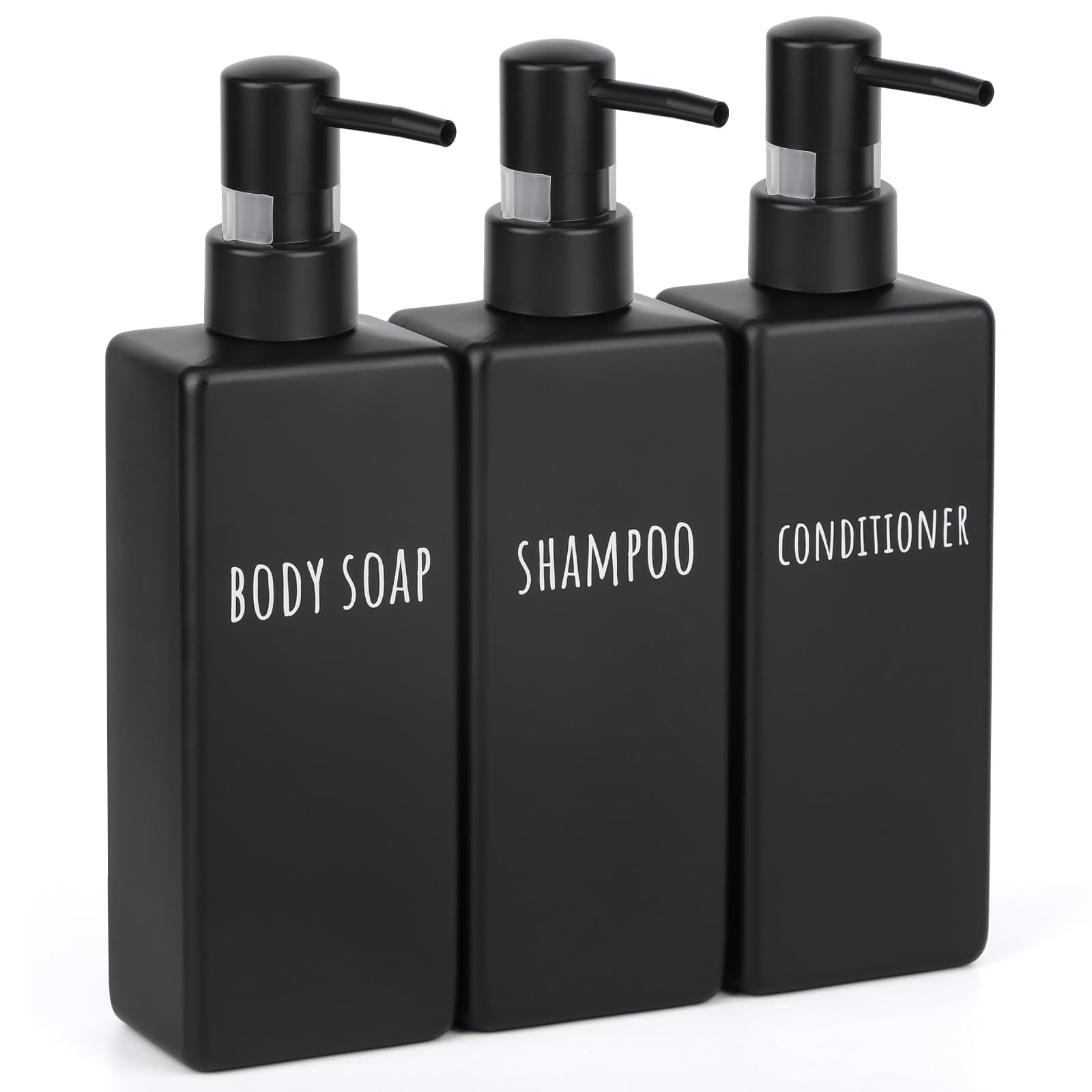 Segbeauty Plastic Shampoo and Conditioner Dispenser, 3pcs 16.9oz Refillable Lotion Soap Dispenser, 500ml Black Shampoo Bottles, Empty Shower Pump