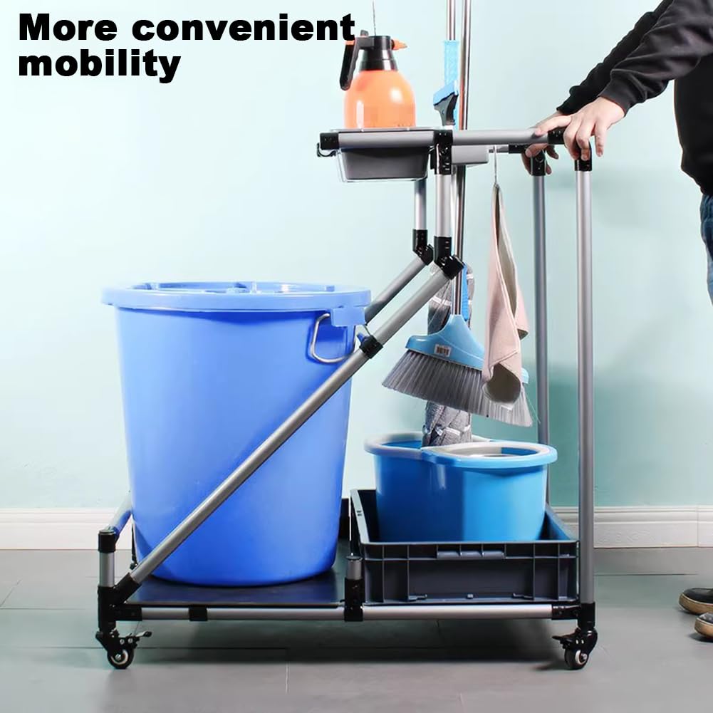 Carro De Limpieza Profesional Móvil, Porta Trapeador De Pie, con Tanque De Agua, Almacenamiento De Herramientas De Limpieza, Carro De Servicio