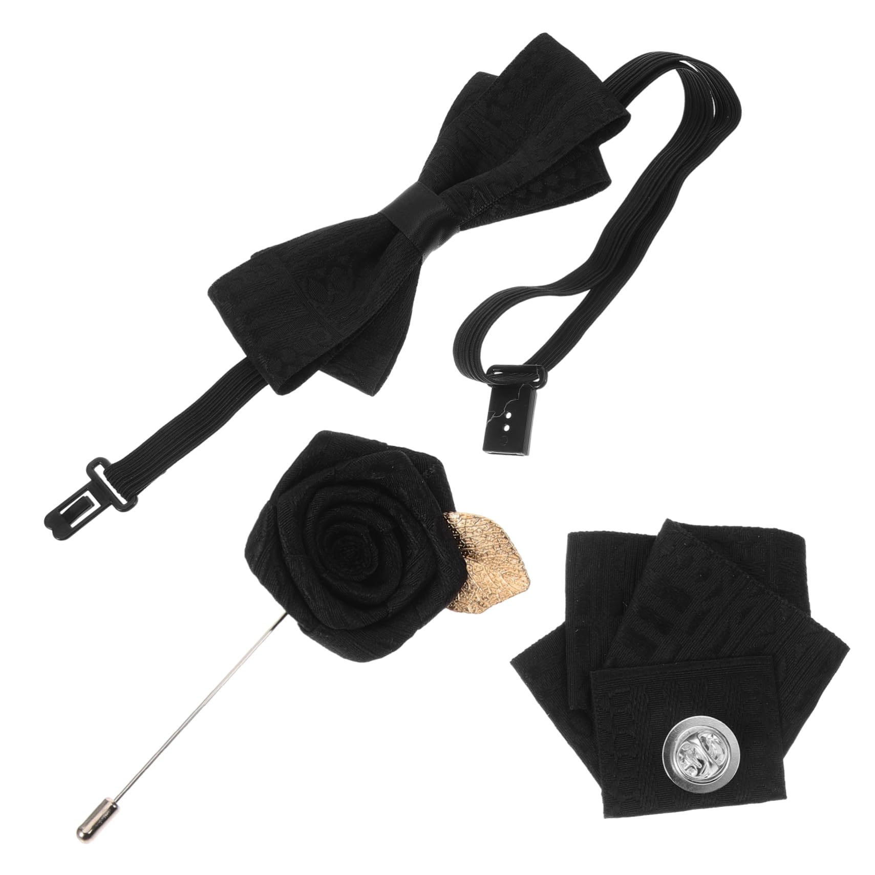 FRCOLOR Men's Bow Tie Corsage Set Handkerchief Lapel Pin for Suit Gentleman's Formal Attire Accessory