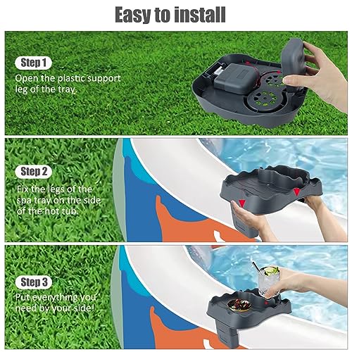 MOUMOUTEN Hot Tub Table Tray, Adjustable Anti Slip Table Tray with Drain Holes, Spa Companion, for Poolside Convenience(gray)