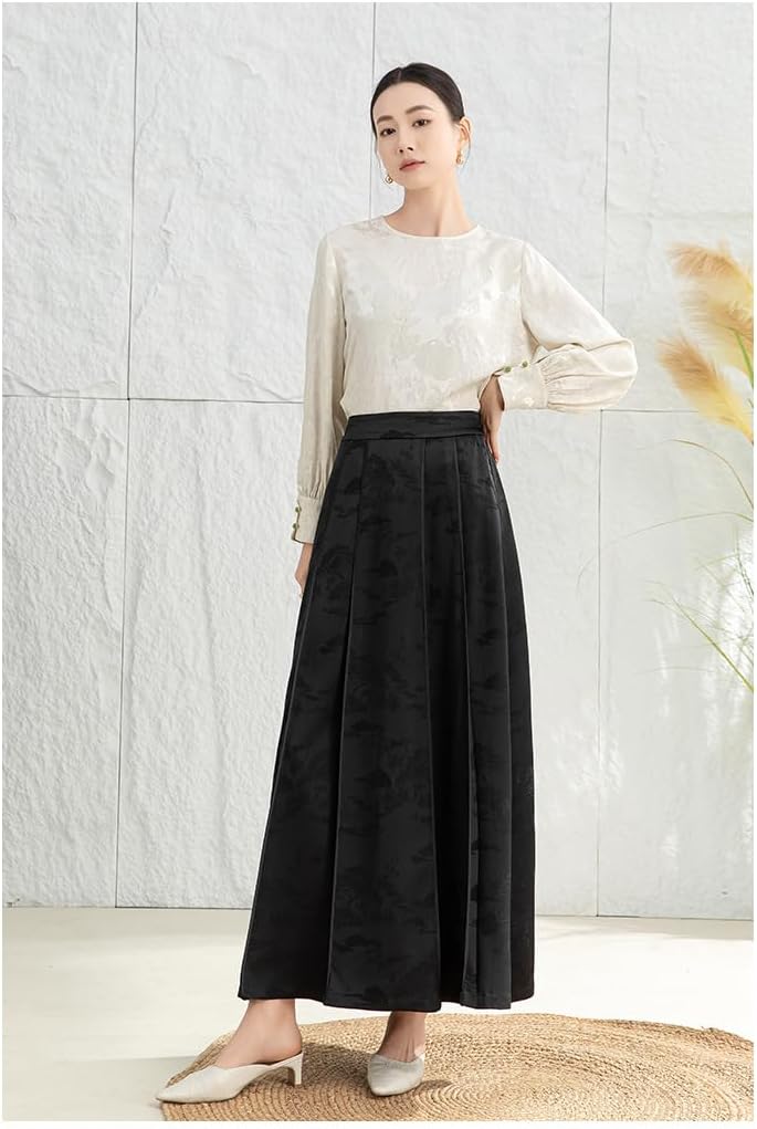 Chinese Style High Waisted Midi Skirt for Women