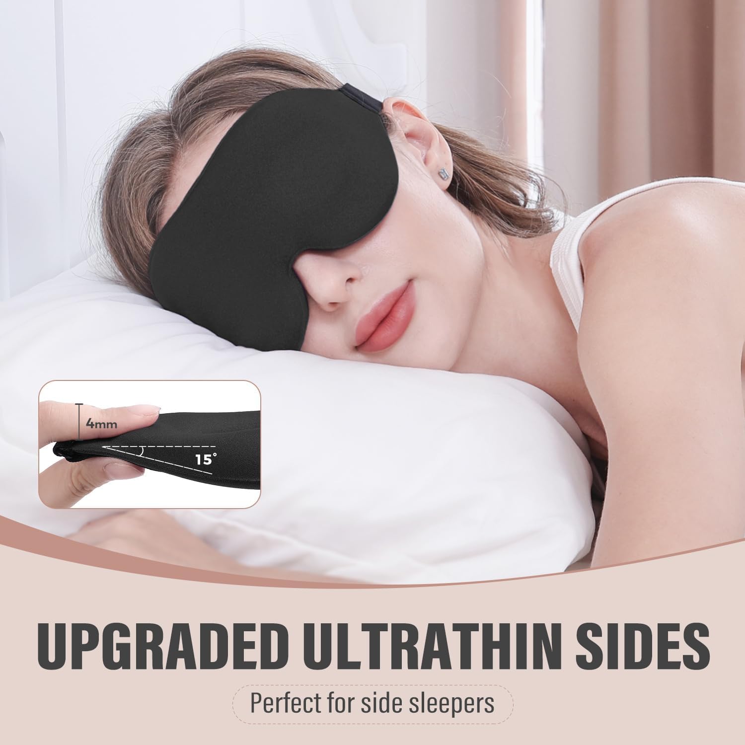 VIZARO Luxury Sleep Eye Mask for Side Sleeper Men Women, Zero Eye Pressure 3D Sleeping Mask, Light Blocking Patented Design Night Blindfold, Soft Eye Shade Cover for Travel, Black 3