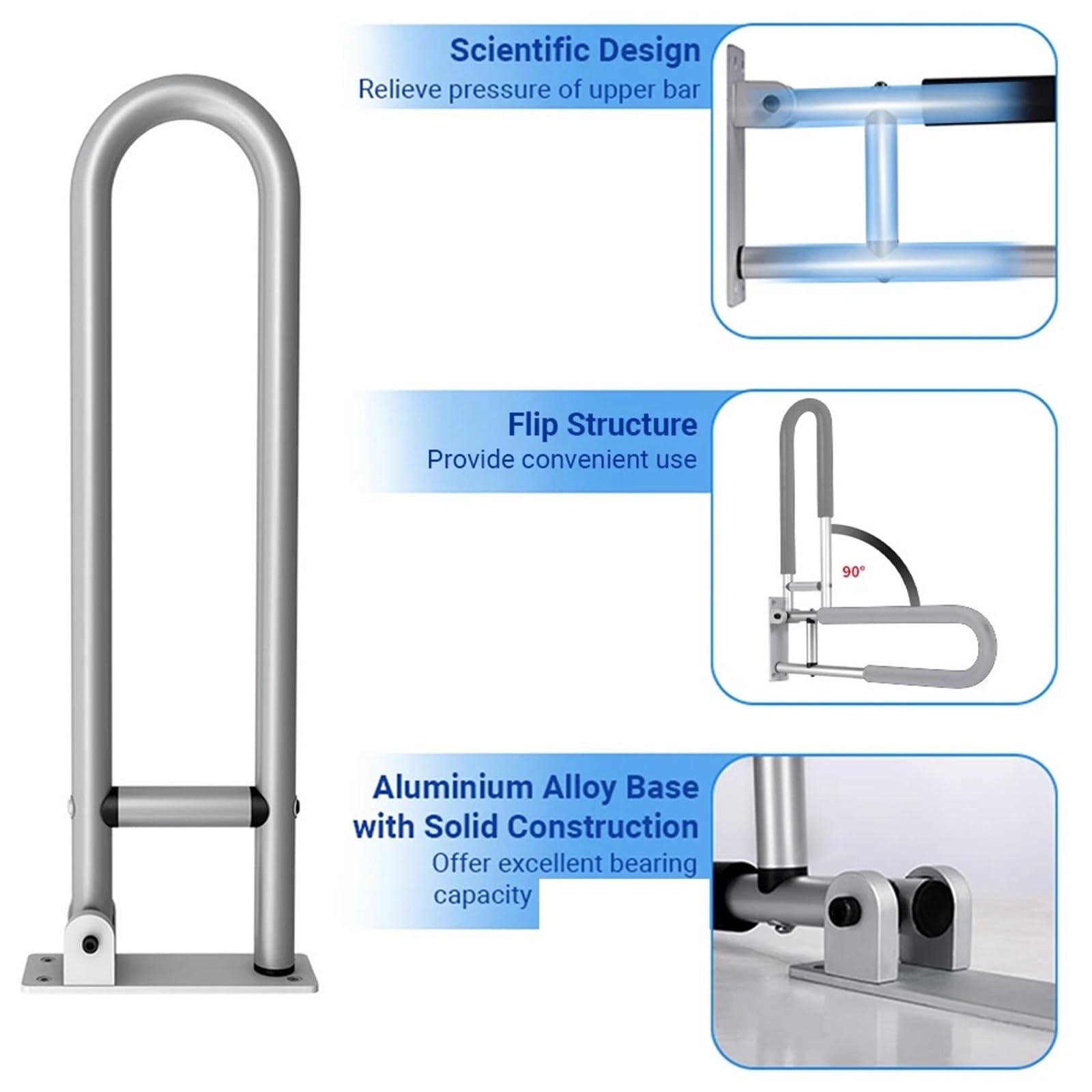 Barra abatible para baño y aseo Barra de agarre for baño, manija abatible con tornillo, barra seguridad for inodoro, manual, equipo cuidado la salud for ancianos y discapacitados(Black)