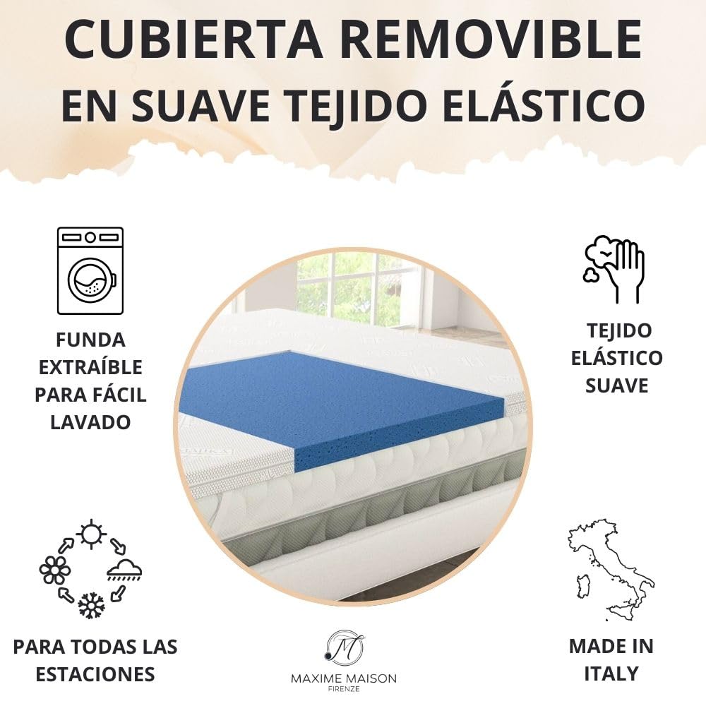 MAXIME MAISON - Topper Viscoelastico (135x200cm) Memory Foam Mattress Topper Topper Colchon Viscoelástico Made in Italy - del Corazón de Italia a Tu Cama: el Topper Que Promete Dulces Sueños