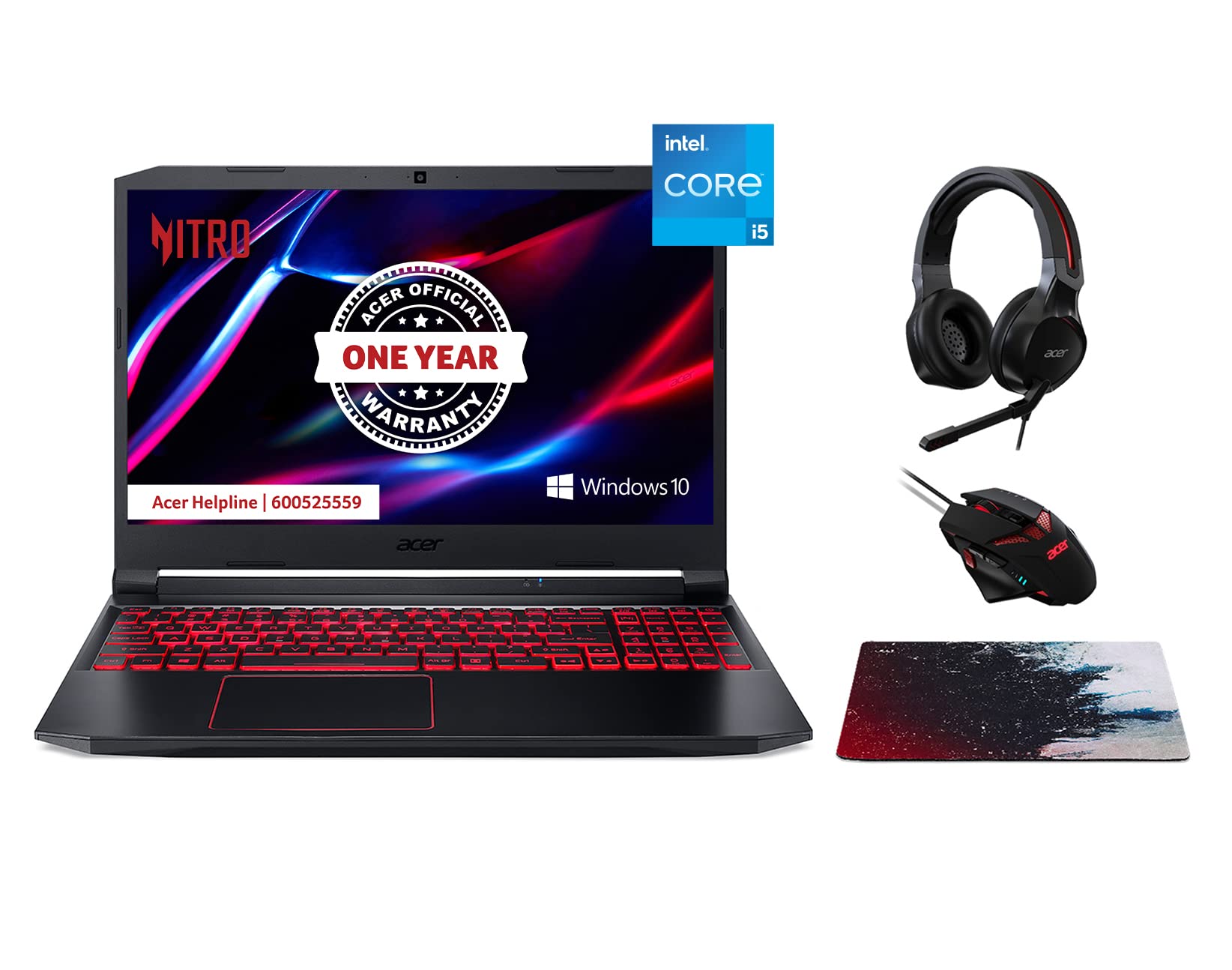Acer Nitro 5 Gaming Notebook 10Th Gen Intel Core I5-10300H Quad Core Upto 4.50Ghz-8Gb Ddr4-1Tb Hdd+256Gb Ssd/4Gb Geforce®Gtx 1650/15.6" Fhd -Win 10 Home-Wifi-6-Black + Gaming Headset+ Mouse & Pad