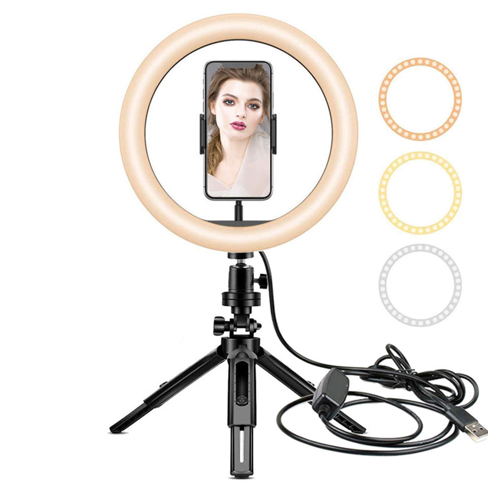 Luce ad Anello da 10" Luce per Selfie con Supporto Treppiede, 3 modalità Colore Lampada Anulare Regolabile Ring Light LED per Youtube, TIK Tok,Trucco, Fotografia, Streaming Live