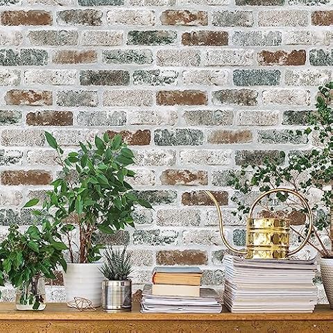 Guvana 17.3"×394" Brick Wallpaper Self Adhesive Wallpaper Red/Blue/Grey Brick Peel and Stick Wallpaper Removable Contact Paper Brick Texture Vintage Wallpaper for Kitchen Accent Wall Decor Cover
