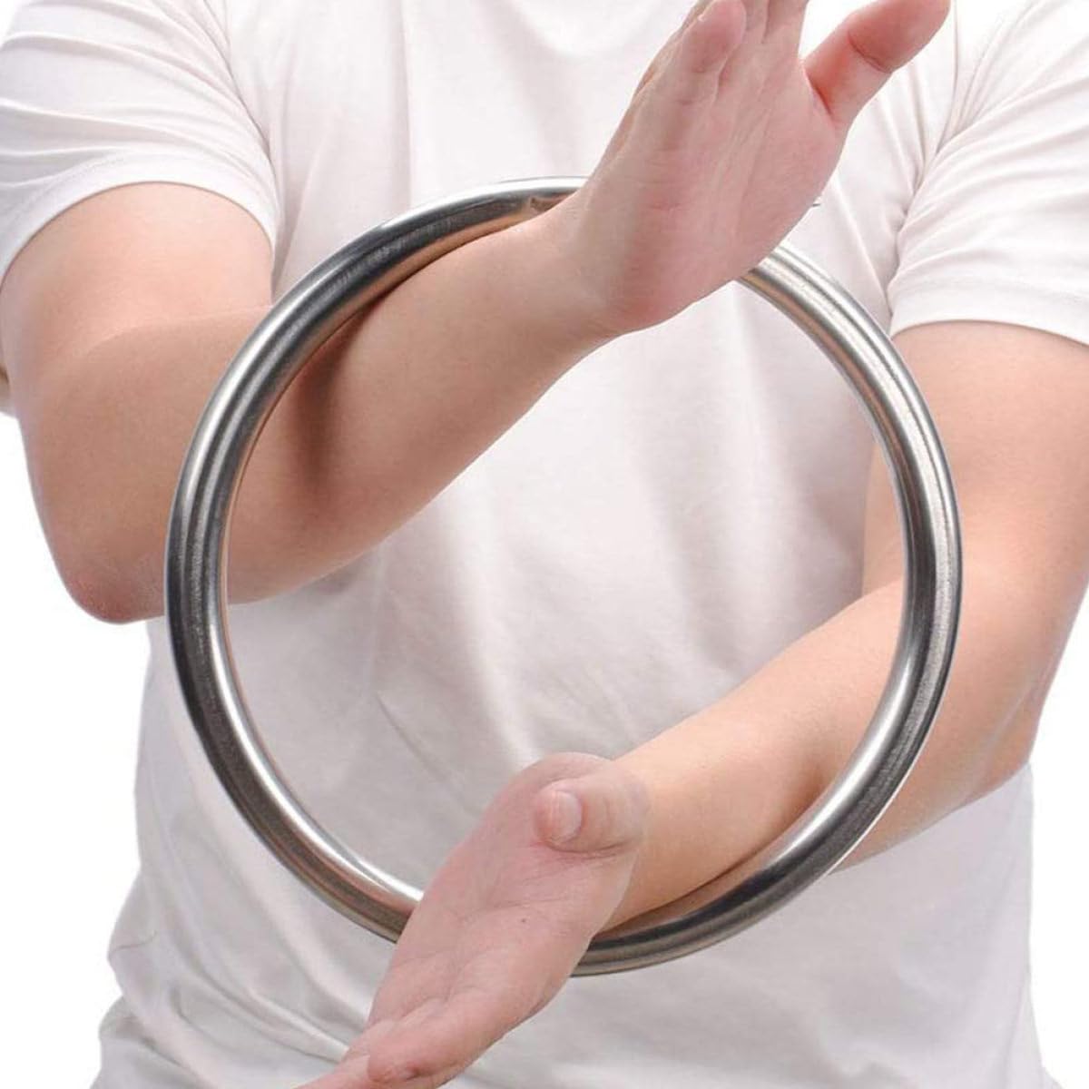 Operitacx Verstellbare Ringe Silber aus Edelstahl Robuster Armtrainingsring zum Krafttraining im Sommer Strapazierfähiger Edelstahlkreis für Männer und Griffverstärker
