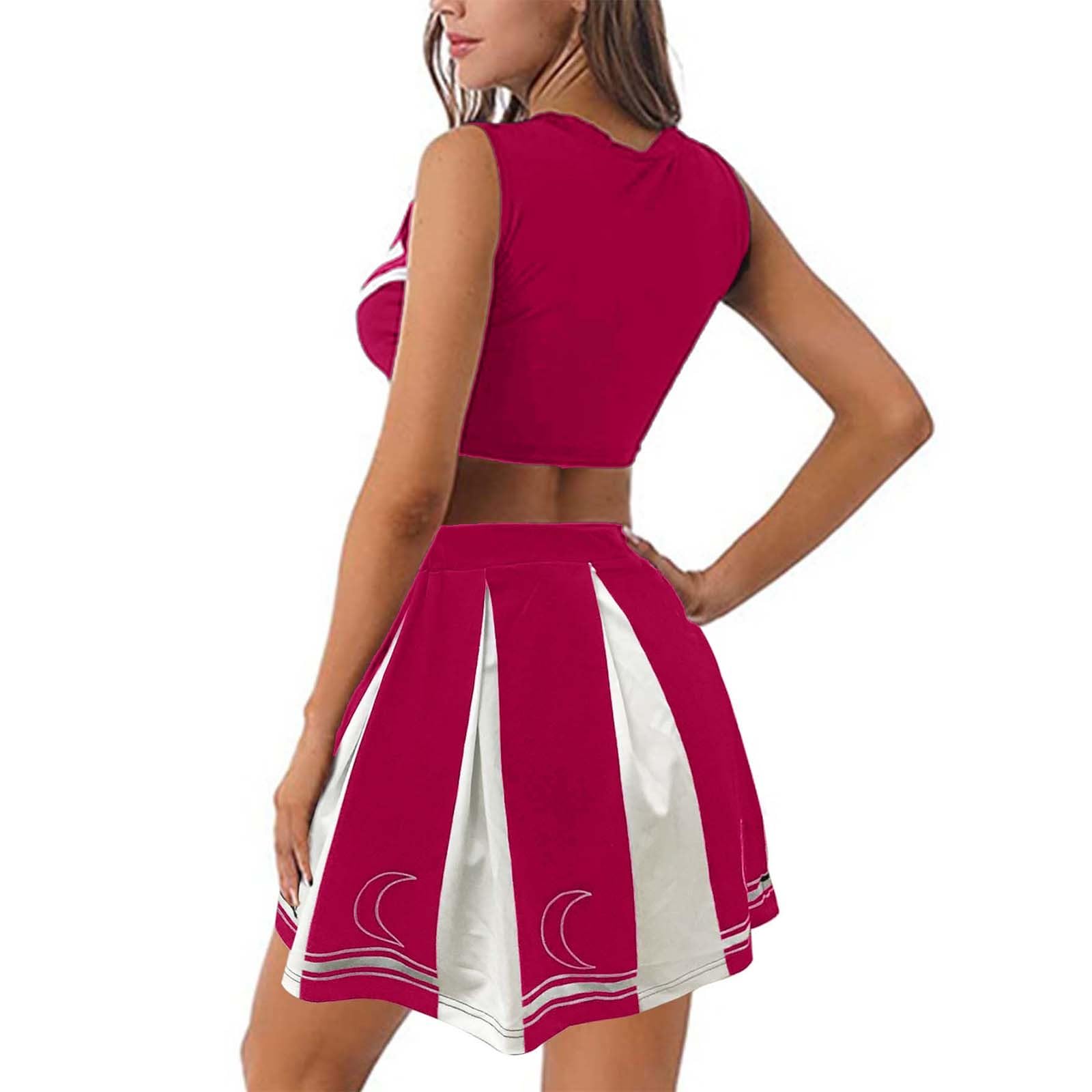 Generisch Cheerleader Kostüm Damen Cheerleaderkostüm Sport Mit Pompoms Cheer Outfit Karneval,Mottoparty Party Kostüme Disco Outfits 01