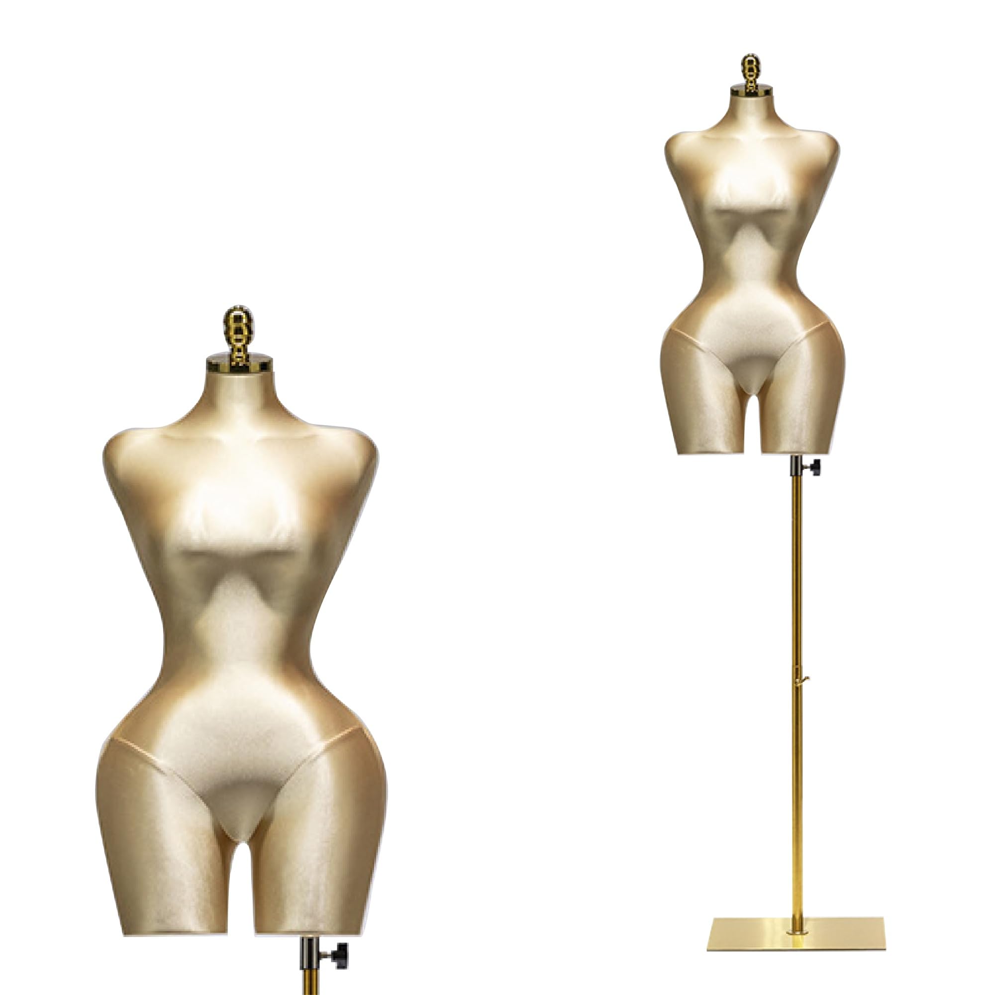 Jxjarnet Hourglass Female Mannequin Torso, Curvy BBL Dress Form with Prominent Hips for Swimwear and Lingerie Display(Light Gold,Gold Square)