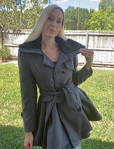 Image of Zeagoo Women Long Sleeve Faux Fur Lapel Double-Breasted Thick Wool Coat,arge