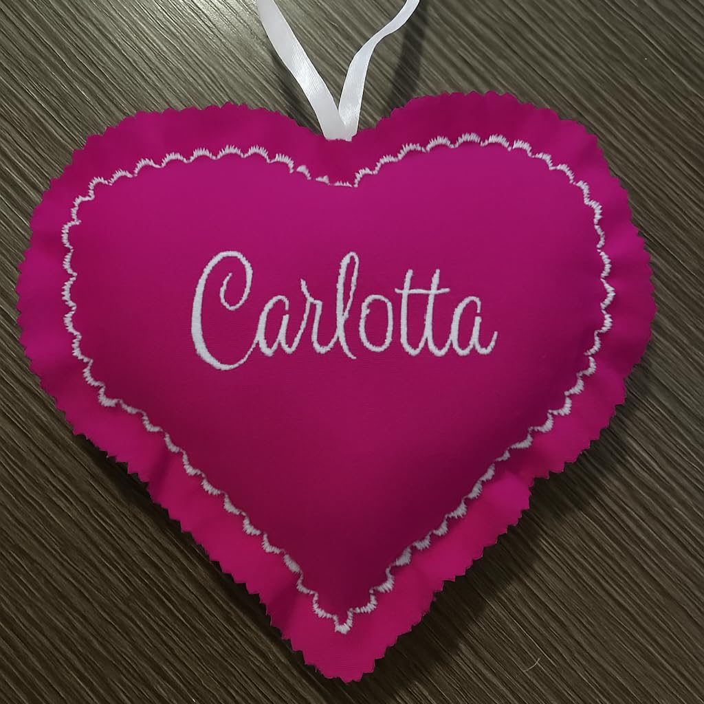 Crociedelizie, Fiocco nascita colorato medaglione sopra culla coccarda capoculla da appendere neonato personalizzato rosa azzurro cuore ricamato nome bimbo bimba